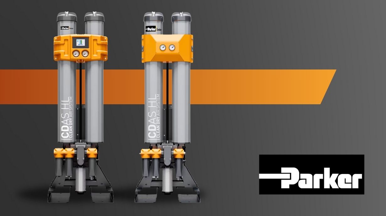 CDAS and OFAS Dryers on gray and orange background with Parker logo