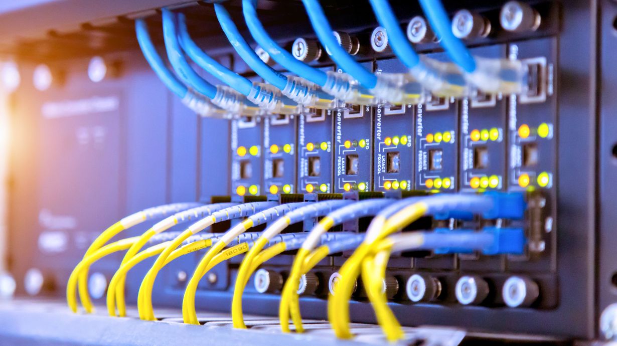 Ethernet cables plugged into ports