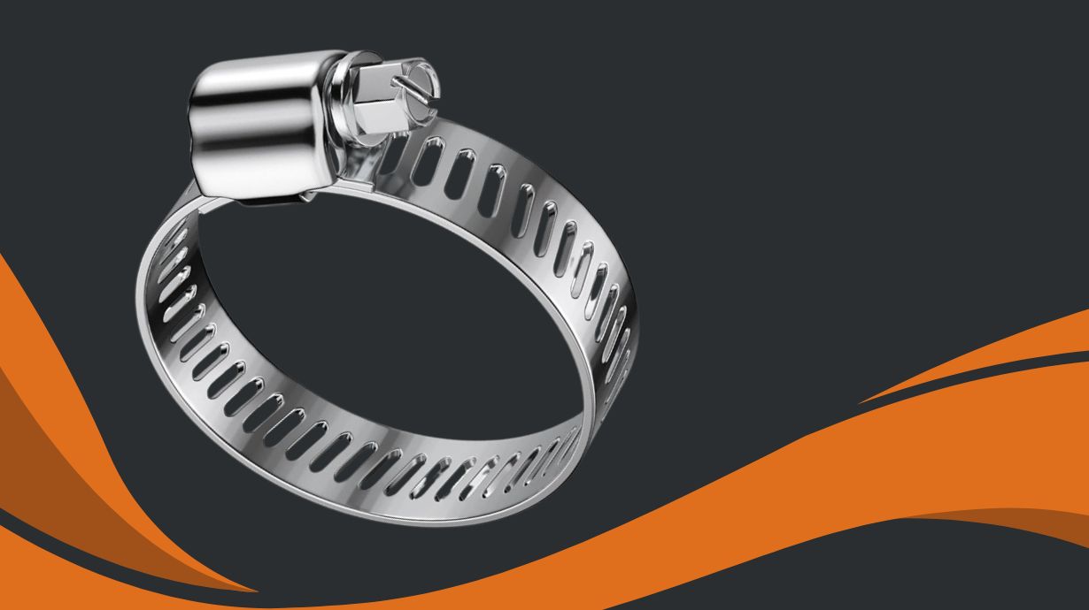 Industrial Hose Clamp on a gray and orange background