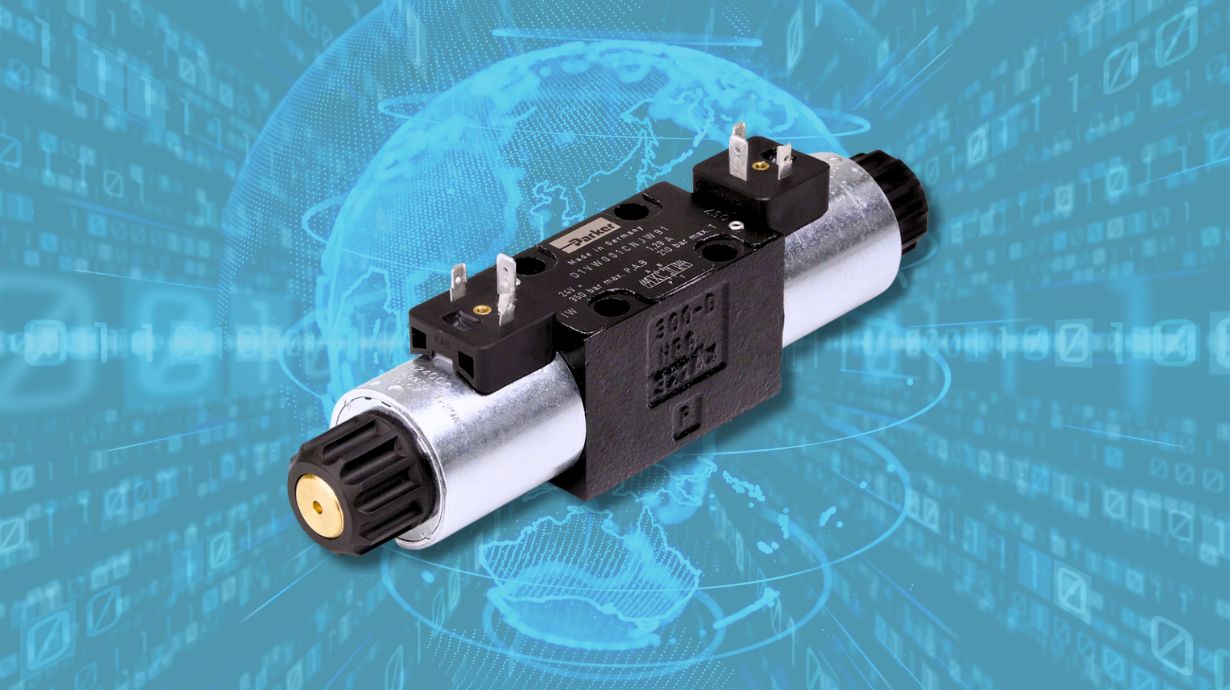 Parker Hydraulic Valve on blue digital background