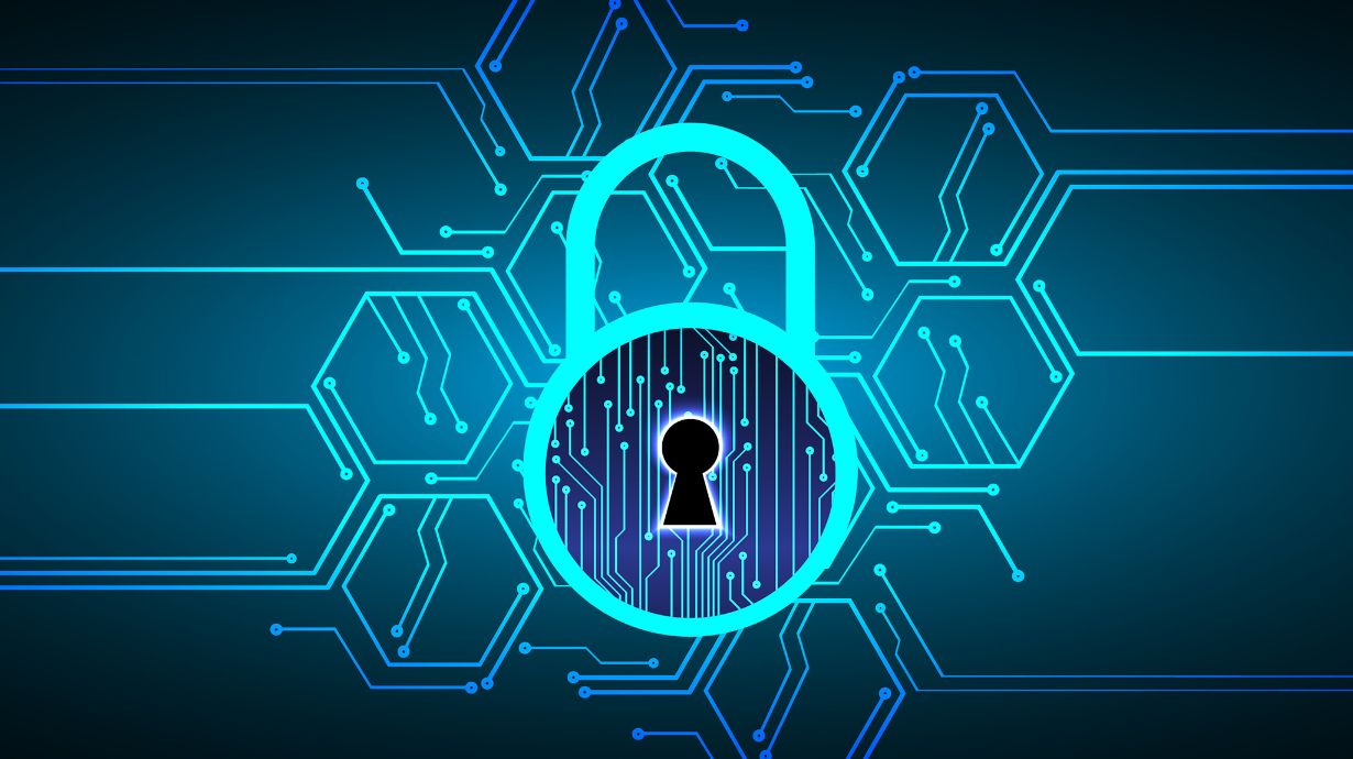 Blue lock with digital lines