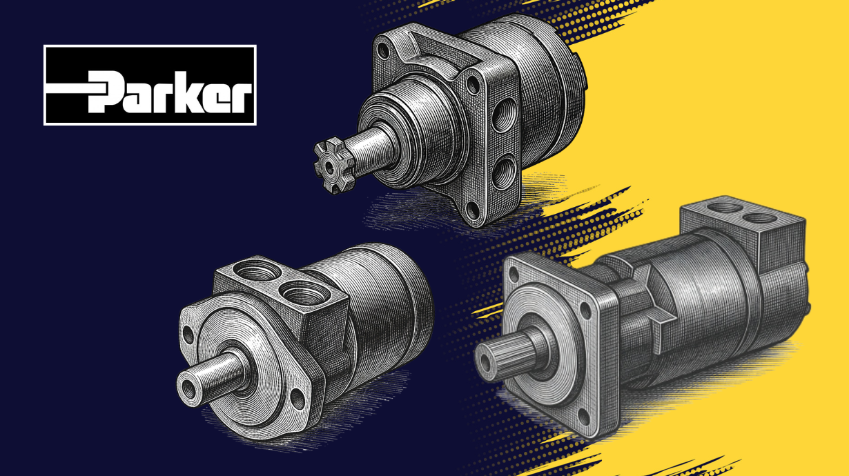 Parker logo with drawings of Parker low-speed high-torque motors