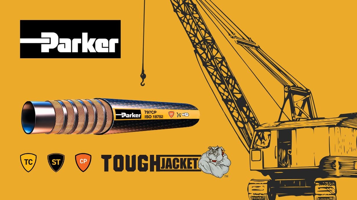 Parker Hose Cover Icons and 797CP Hose Image with Crane Graphic