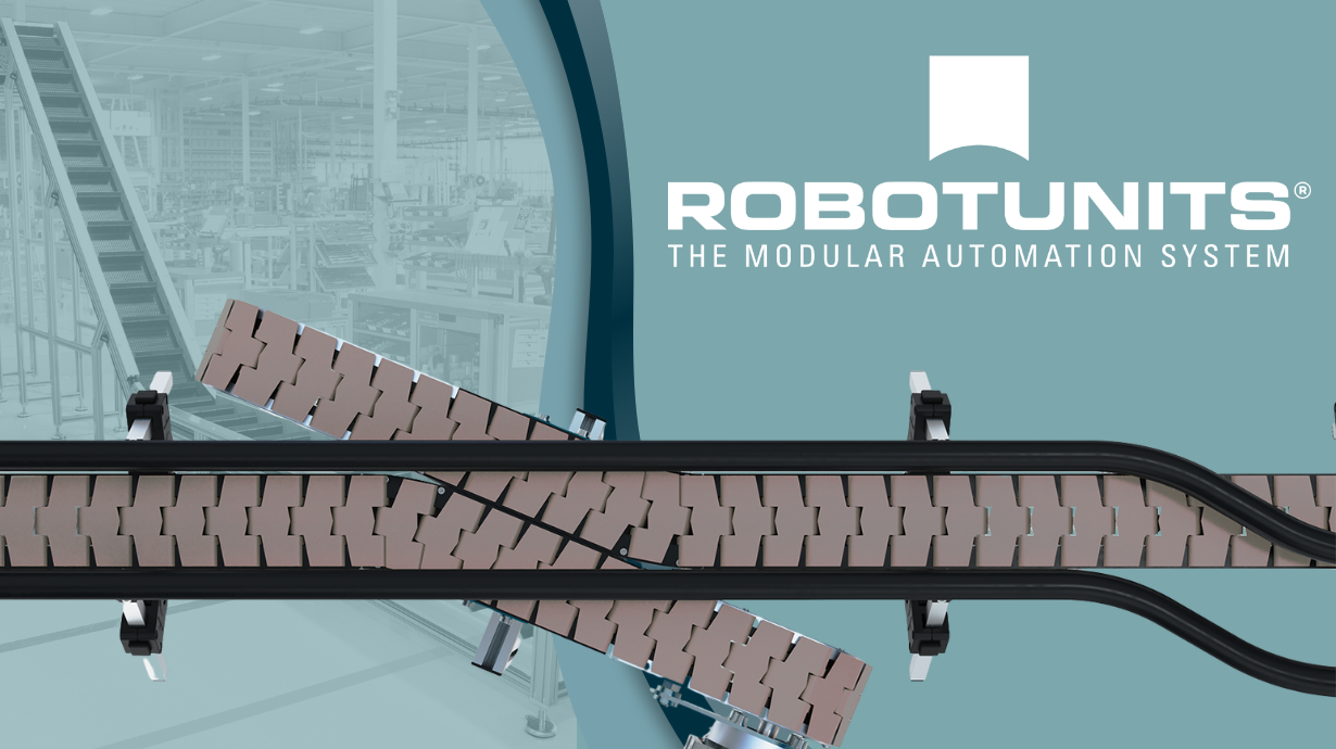 Robotunits logo with Slat Top Conveyor images