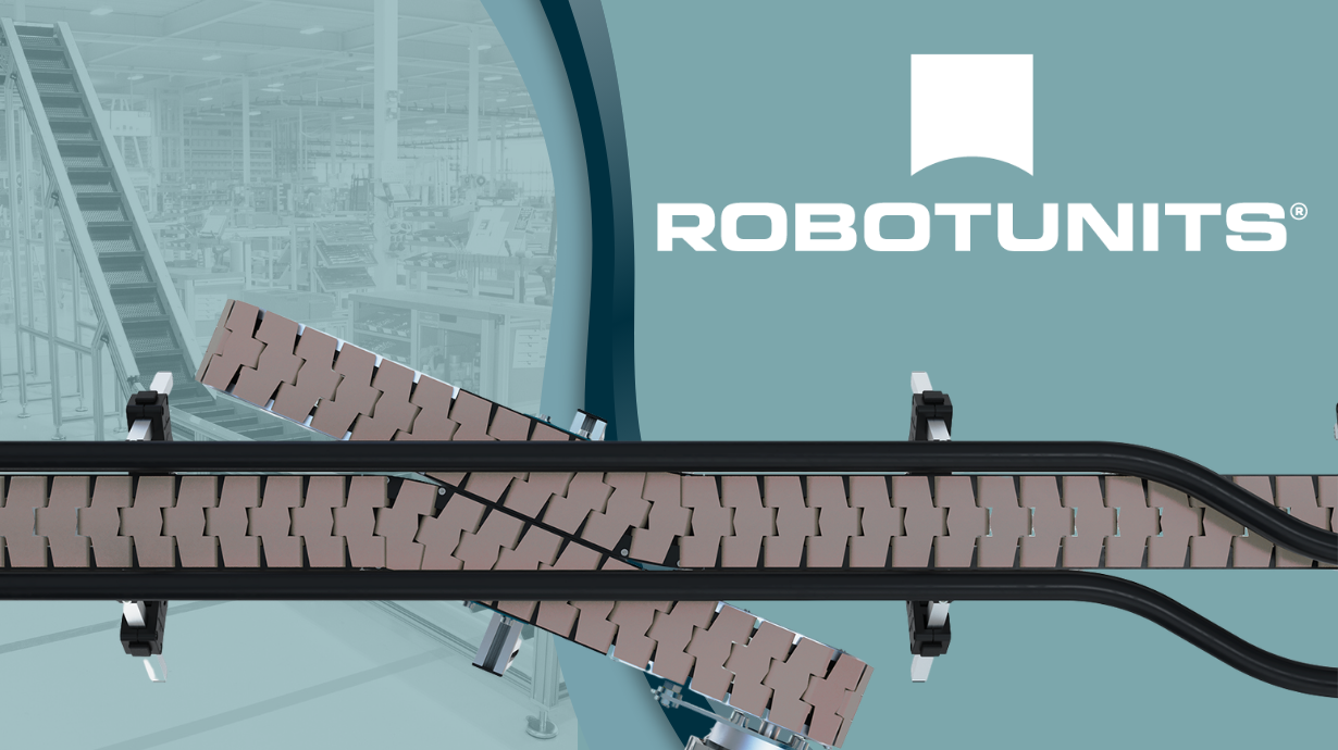 Robotunits logo with Slat Top Conveyor images