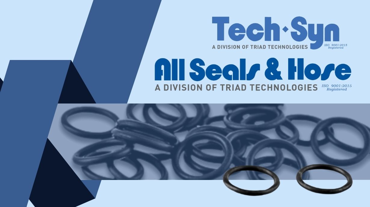 Blue Background with black O-Rings and Tech-Syn and All Seals & Hose logos