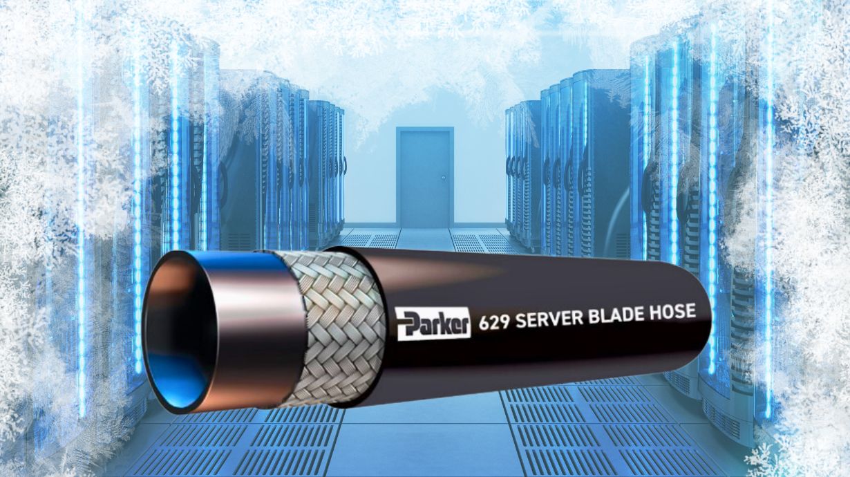 Parker hose on background of cold server room