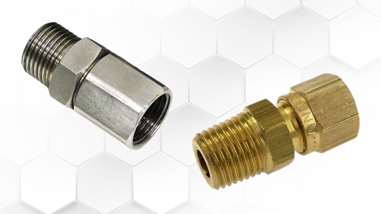 Metric and BSP fittings on a textured white background