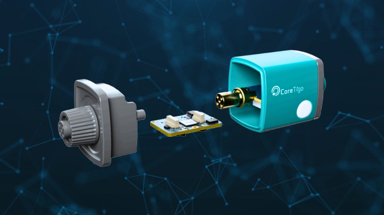 Disassembled TigoCounter on a blue background